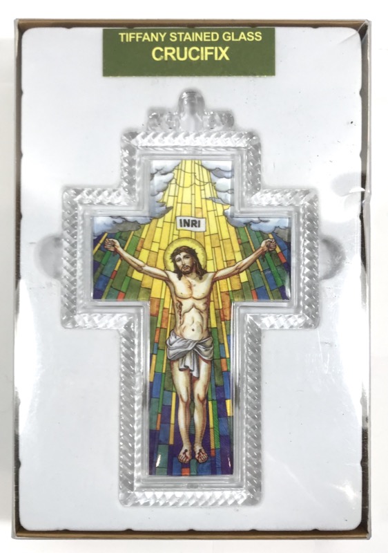 Crucifix with tiffany stained glass 15cm